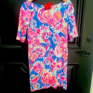 Lilly Pulitzer Cotton 1/4 Sleeve Dress Pink/Blue Small